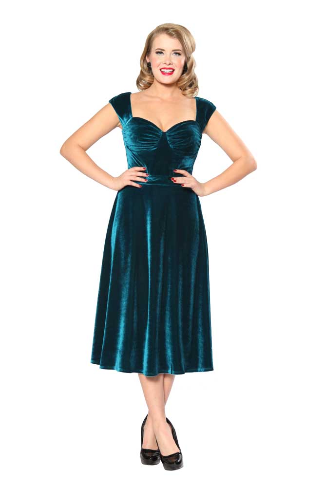 Bettie on Holiday Dress (Teal Velvet) by Bettie Page 