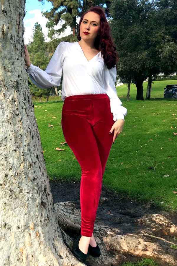 Marina Cigarette Pant (Red Velvet) by Bettie Page